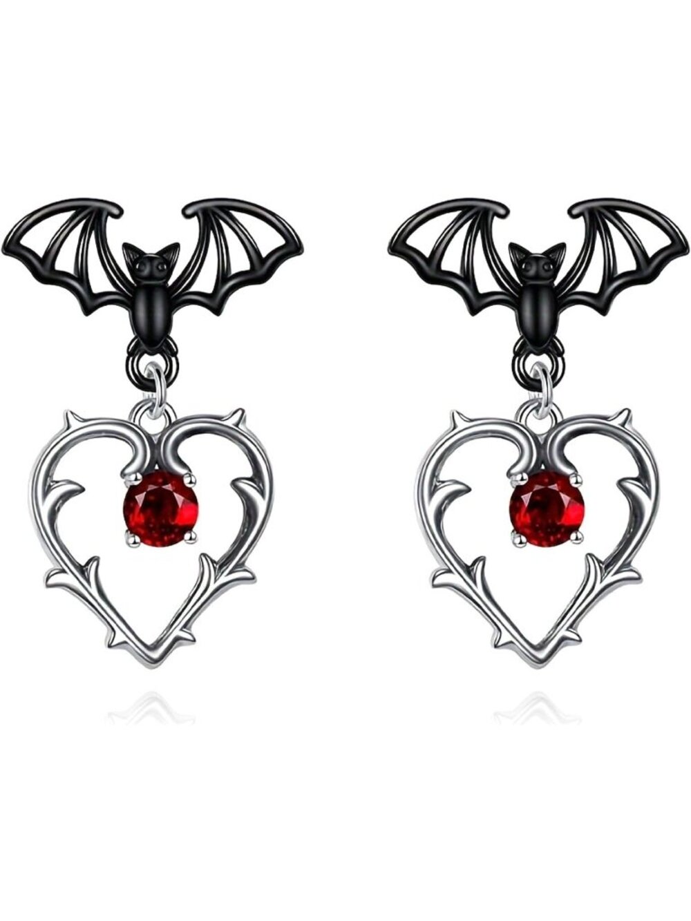 Women's Silver Lightweight Witch Vampire Goth Thorn Halloween Bat Earrings